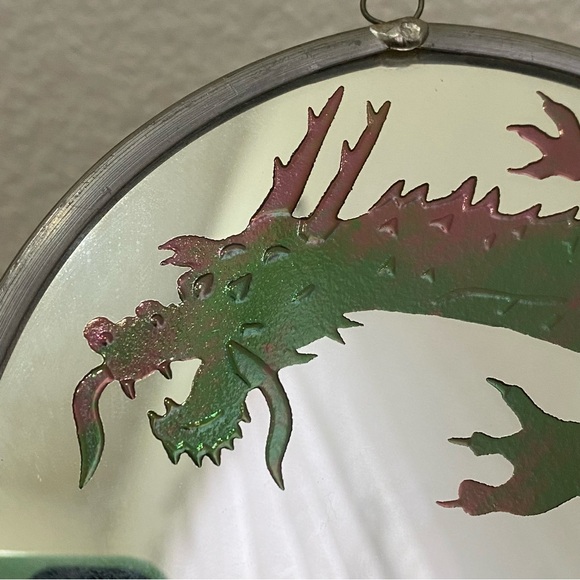 Vintage Handmade Dragon Foiled Mirrored Art Glass 6” Suncatcher Hanging Decor - Picture 10 of 12
